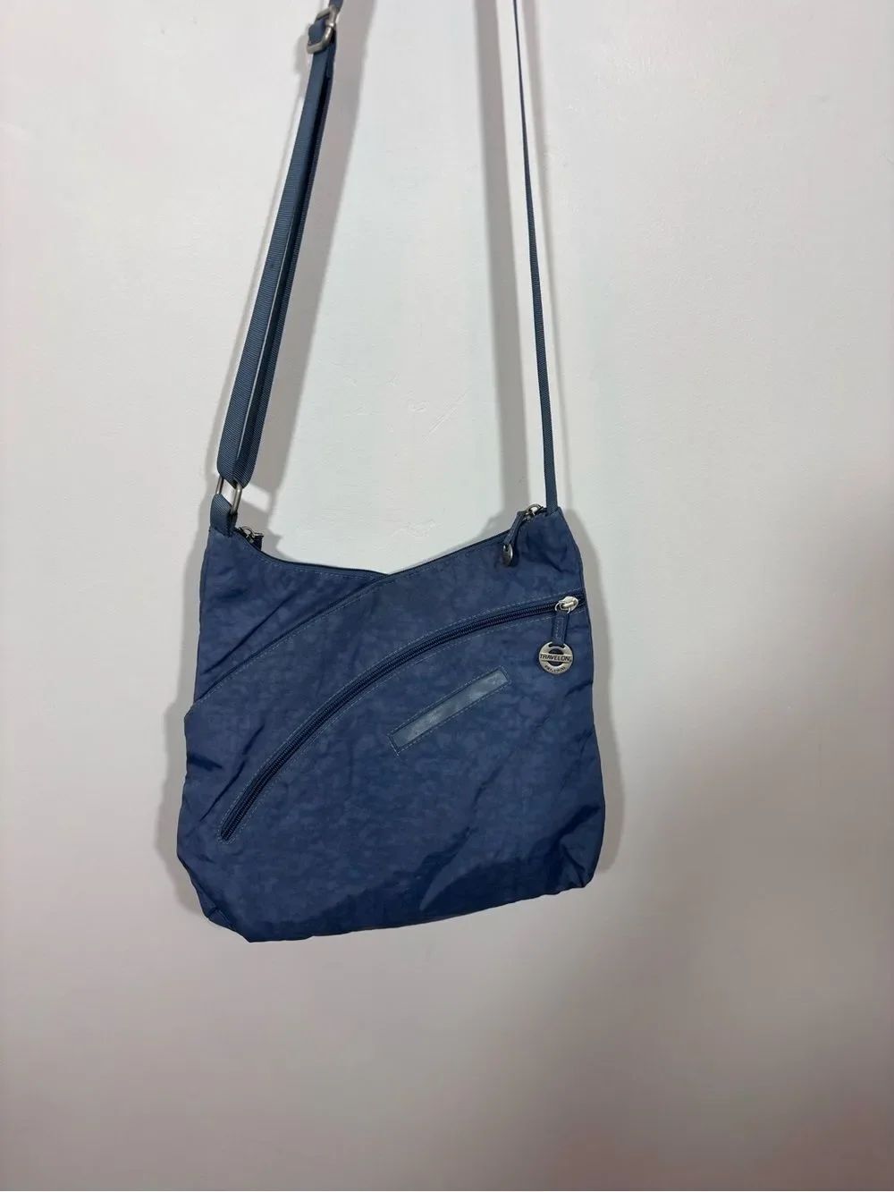 Travelon Anti-Theft Nylon Crossbody Bag Adjustable Crossover Blue/Grey Secure